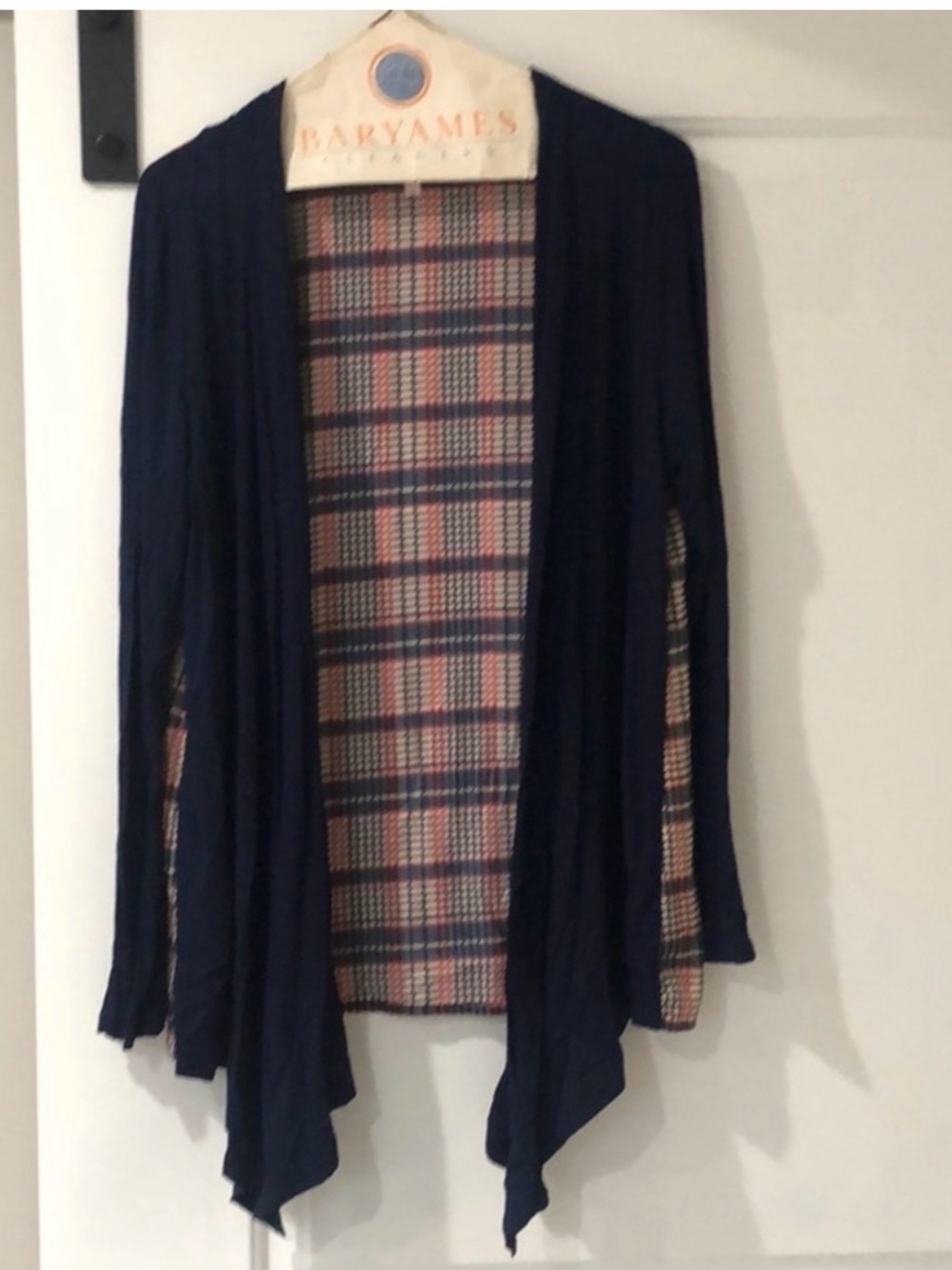 Gilli Plaid & Navy Open Front Cardigan Medium | Cozy Layering Piece